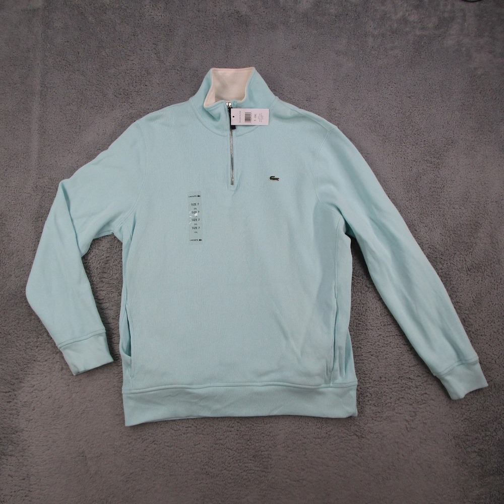 Lacoste Mens Quarter Zip Sweatshirt XXL Light Blue Ribbed Cotton Pullover SH3293